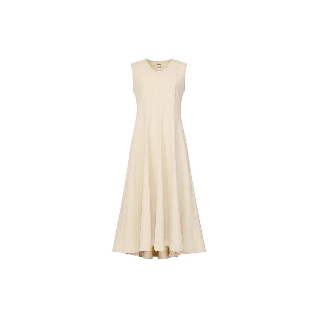 Uniqlo X Theory Kollaboration Unifarben Rundhals Ärmelloses Kleid Damenkleider Hellbeige 447376-30