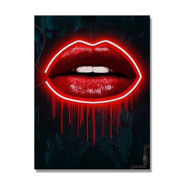 

Неоновый плакат для губ с принтом, украшение для дома, красные губы, поп-культура, современная гостиная, украшение на стену, картина маслом, художественная рамка 21cm×30cm NoFrame
