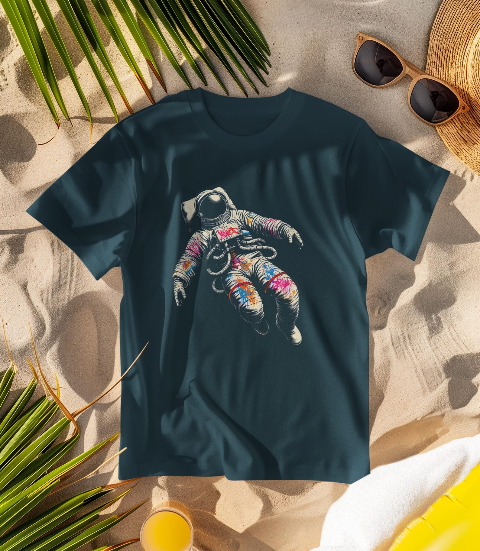 Astronaut T-shirt, Graffiti Art Astronaut Tee, Cosmic Explorer Urban Art Shirt, Street Art Spacewalker Top, Colourful Cosmic Traveller Top M
