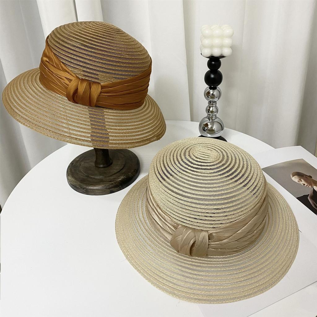 Summer New Light and Breathable Temperament Elegant Fashion Versatile Hepburn Basin Hat Bucket Hat Woven Sun Hat