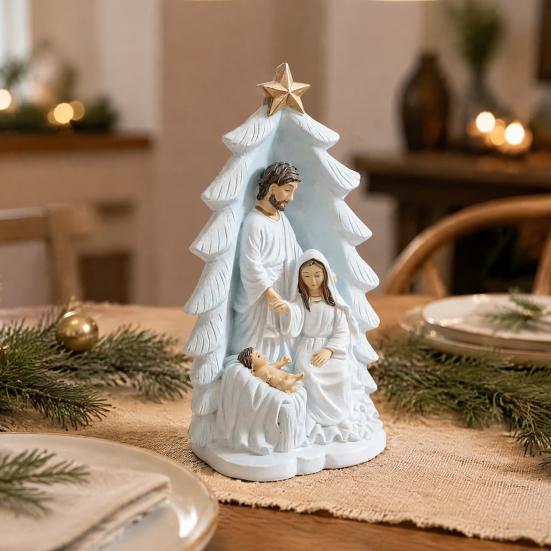 Traditional Nativity Figurine for Holidays Holy Family Statue, Christmas Tree Resin Ornament, Hand-Painted Religious Home Decor Housewarming Tabletop