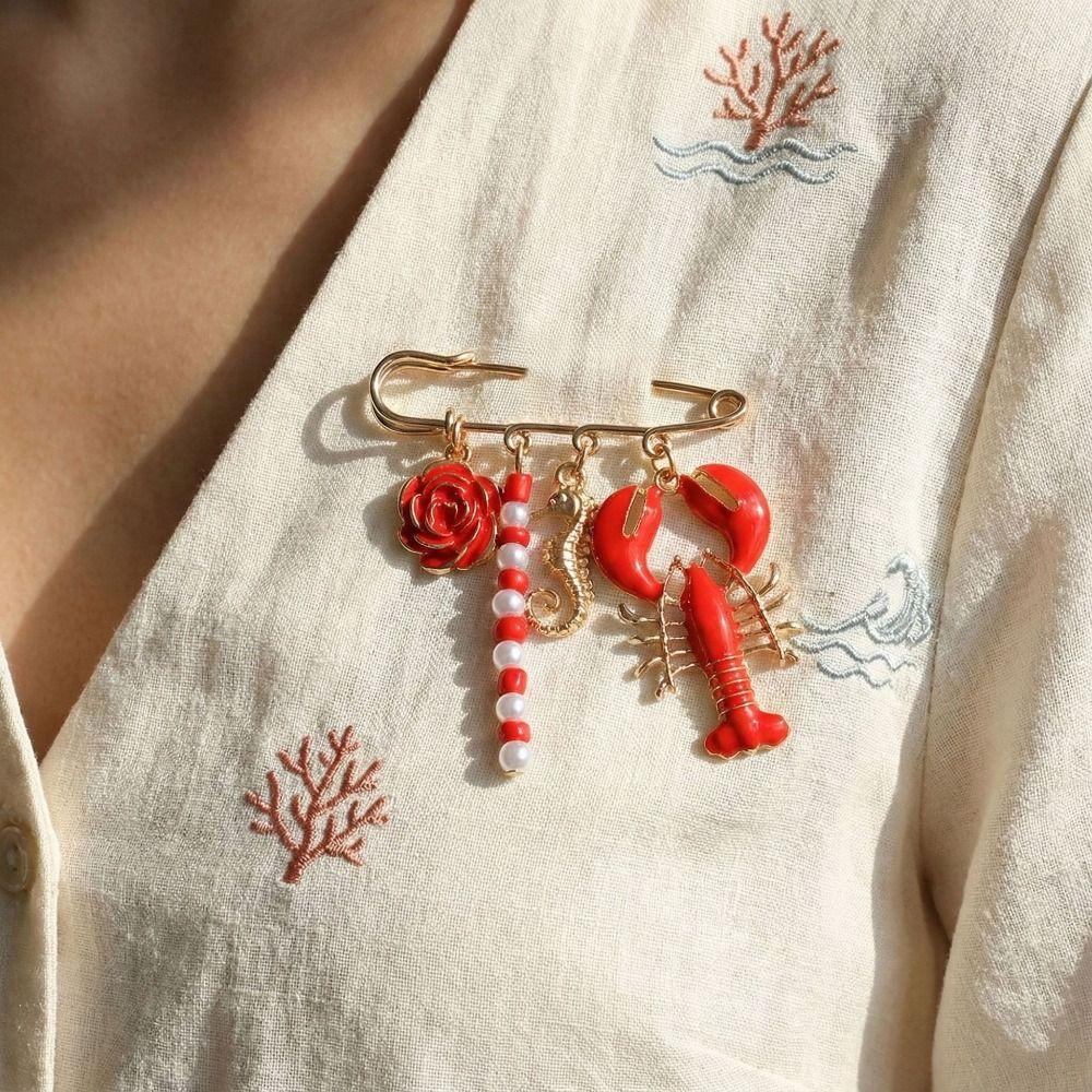 Broche Animal Marin Alliage de Zinc Pinces à Vêtements Métalliques Caractère Éléments Océaniques Pin Cadeau