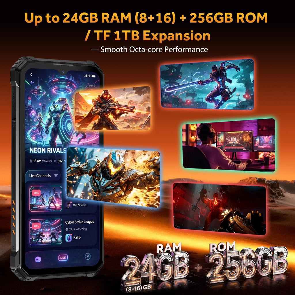 OUKITEL G6 Rugged Smartphone Android 16,24GB+256GB/1TB, 10600mAh, 6.52" Display, 64MP Camera, 4G Dual SIM/IP68/IP69K/GPS/OTG/Fingerprint