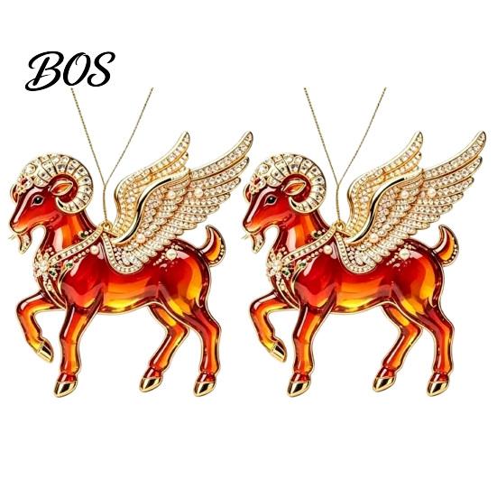 Goat Hanging Ornament 2Pcs 2D Ornaments, Acrylic Winged Pendants, Year of Office Christmas Ornaments The Auspicious Decorations for Tree, Mantel, Home
