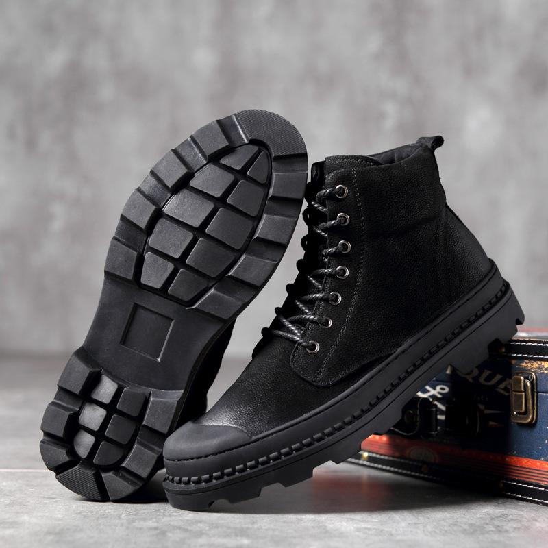 Men's Boots Winter Genuine Leather Boots Men's Snow Ankle Boots High-Top Single-Layer Boots Middle Top Working Wear Men's Shoes