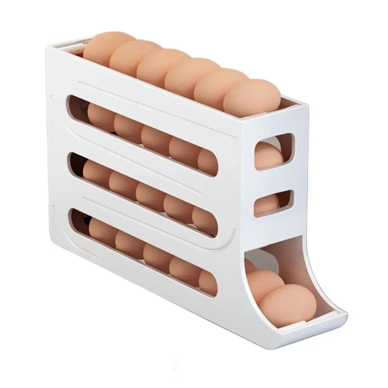 

4 Layer Automatic Rolling Egg Dispenser Refrigerator Storage Box Fridge Organizer Rack for Kitchen білий