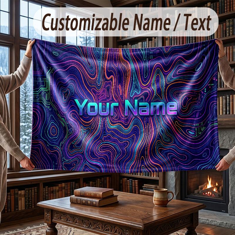 Abstract Geometric Theme Throw Blanket Custom Name Text Personalized Blanket Soft Cozy Blanket for Home Sofa Bed