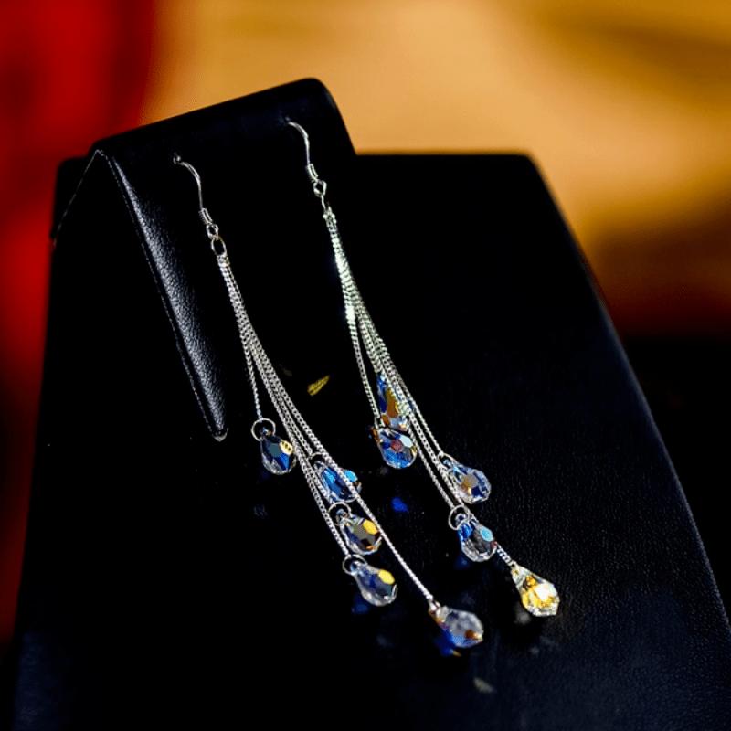 Elegant Long Teardrop Zircon Dangle Earrings Anniversary Valentine's Day Holiday Gift For Women 1Pair