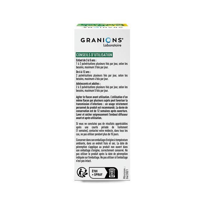 GRANIONS SPRAY GORGE -Toux et Mal de Gorge - Sans Alcool - Action Apaisante et Protectrice - Dispositif Médical - Goût Menthe-Citron
