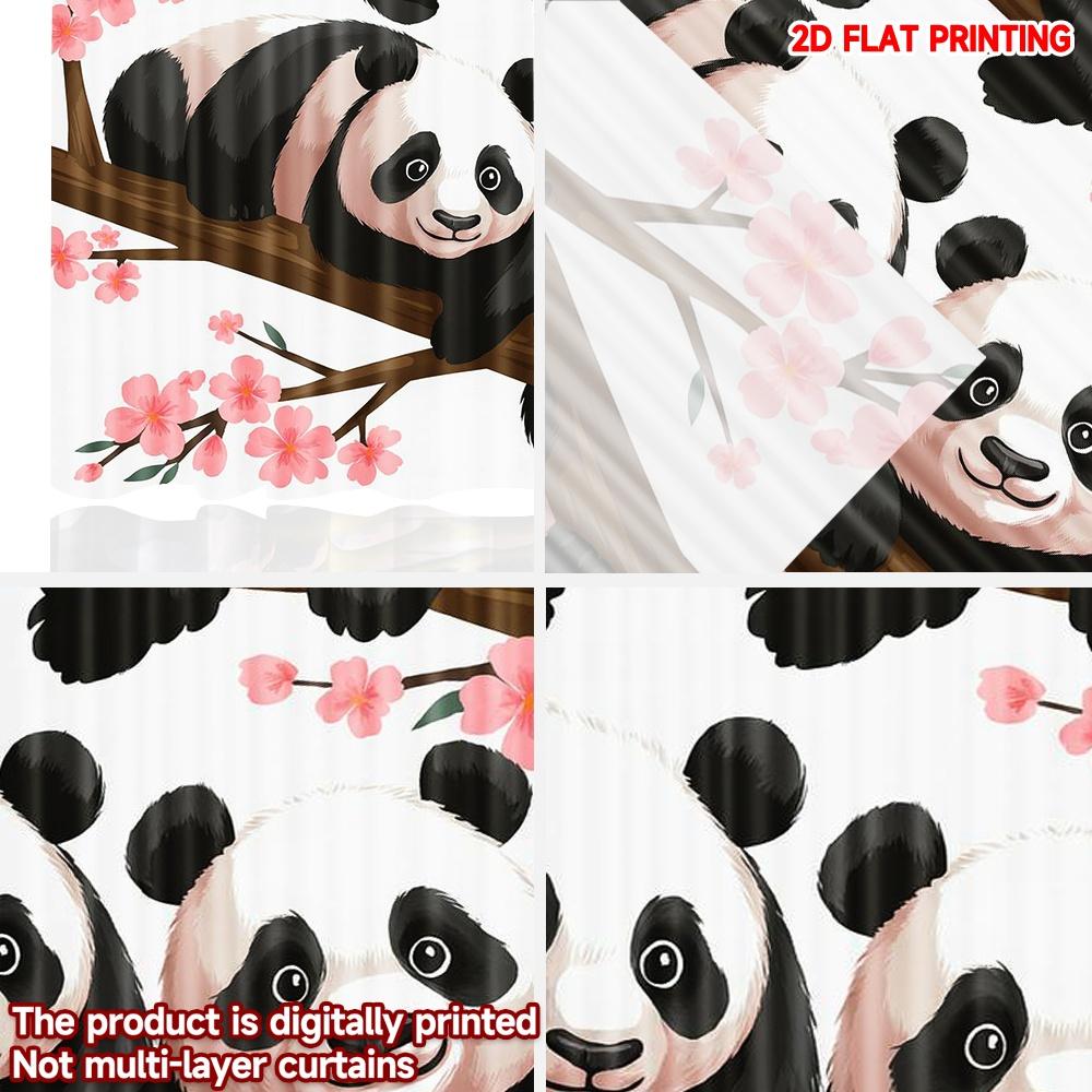 2D flat printing 2pcs Window Curtains Spring Pandas on Branches Digital Printed Polyester Drapes Festive Wall Decor for Home