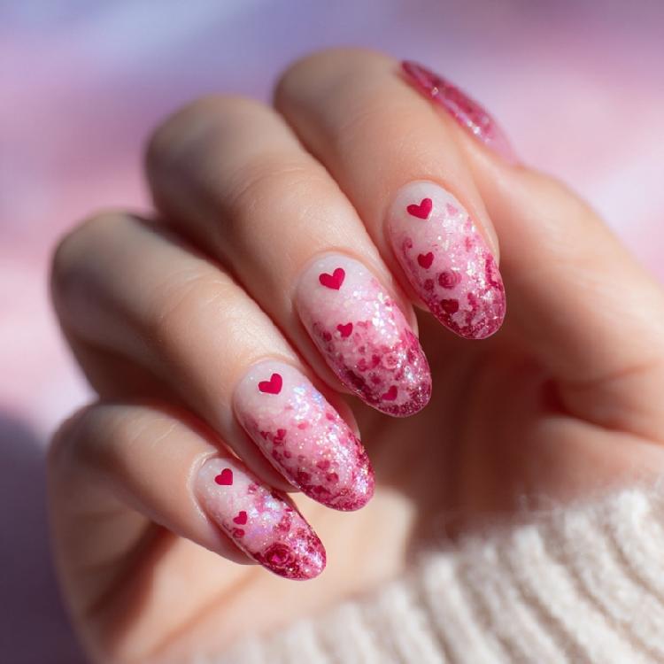 

24pcs Valentines Day Press On Nail Heart Pattern Gradient Design Short Square ABS Material for Quick Beauty 1