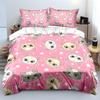 Cartoon Cat Heads Pink Background Bedding Set For Kids Luxury Gift 3Pcs Digital Print Comforter Set Soft Comfortable Breathable
