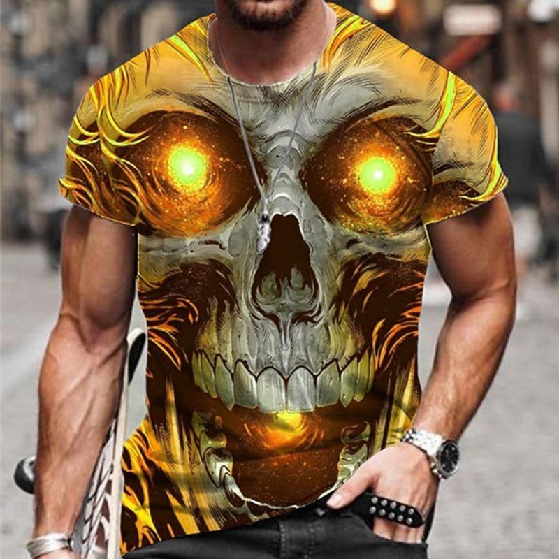 

Men s Halloween sports T-shirt neutral skull print round neck short sleeved casual, comfortable and fashionable top 5XL