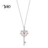 Sweet And Cool Aesthetic Accessories Magic Key Pendant Necklace, Pink Cubic Zirconia Heart Delicate Collarbone Chain for Girls Rhinestone Fairy