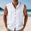 Men Sleeveless Hooded Button Down Linen Blend Shirt