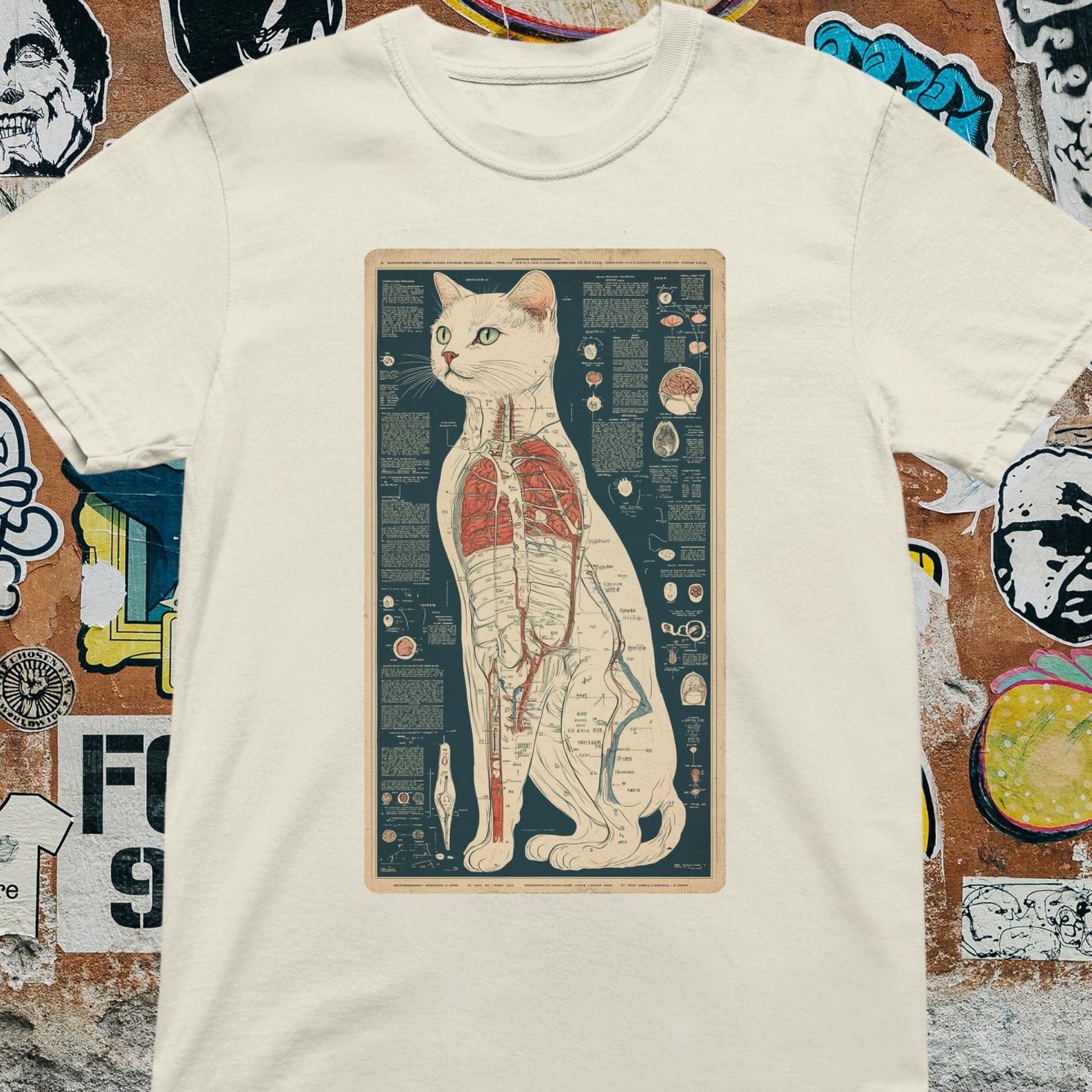 Anatomical Cat T-Shirt – Vintage Cat Anatomy Graphic Tee, Science 4XL