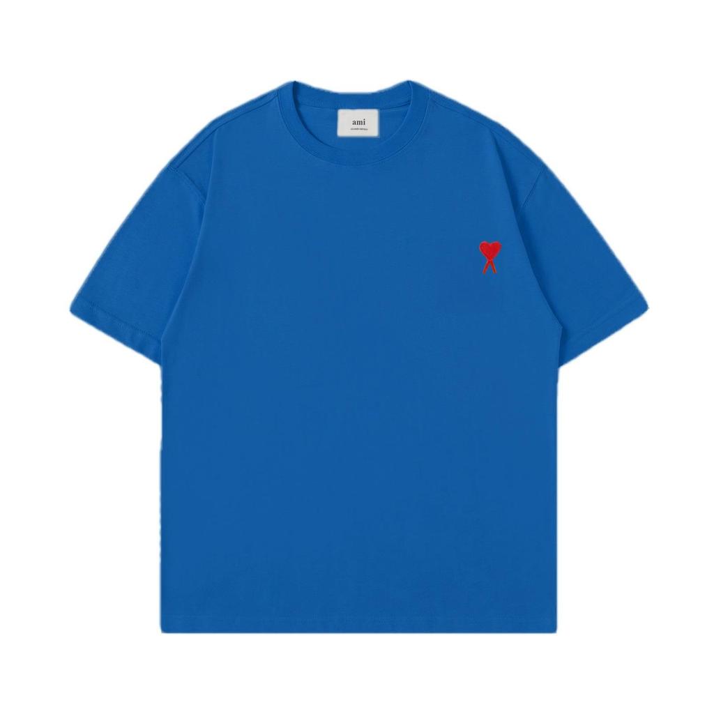 AMI Youth Embroidered Men's Crew Neck Short Sleeve Cotton T-Shirt - Casual Street Fashion