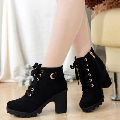Autunno Inverno Stivali da donna con tacco alto Cinghie incrociate Stivali corti Comodi stivali impermeabili Caldi Taglie forti