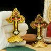 HT Gold Plated Jesus Crucifix Statue Cross Religion Metal Craft Prayer Gift Home Car Table Cross