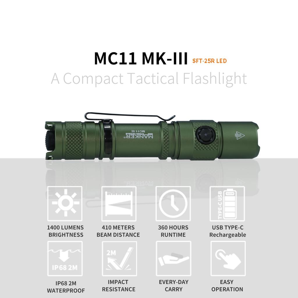 MANKER MC11 III Tactical Flashlight, 1400 Lumens Super Bright, 410m
