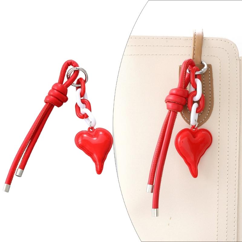Cute Bag Charm Pendant Keyring Love Heart Braided Rope Keychain Bag Charm for Backpack Purse Handbag Decorations