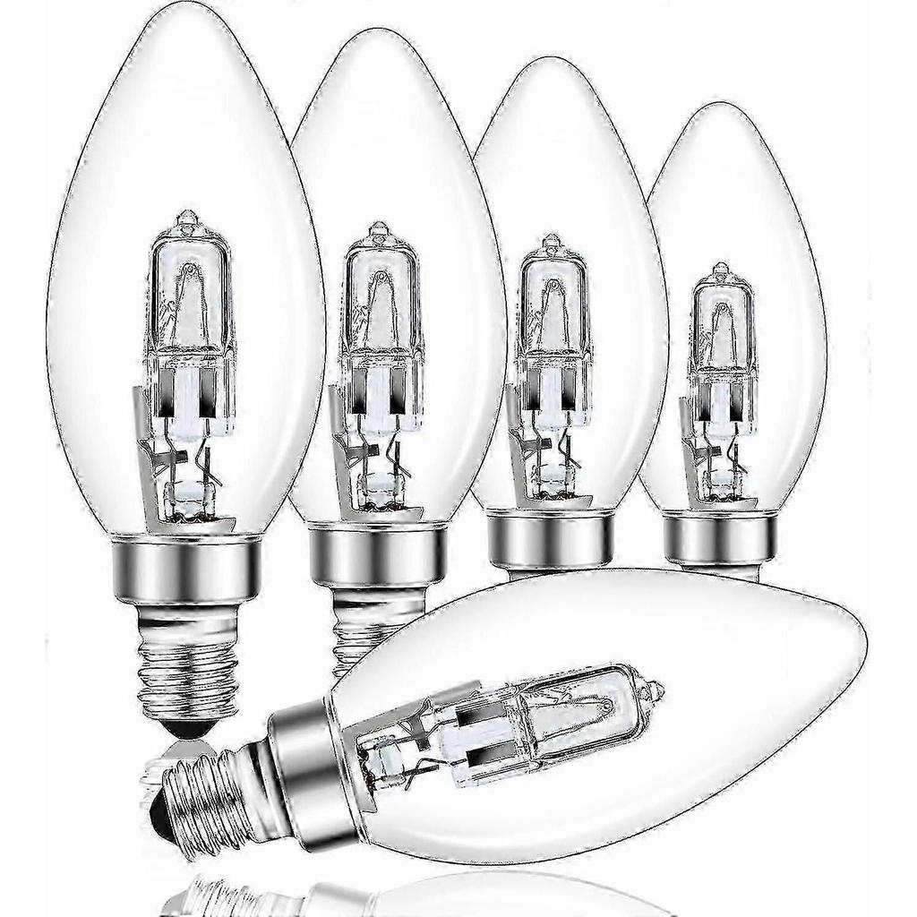 E14 28W Halogen Candle Bulb Dimmable, Clear Glass C35 E14 SES Small Edison Screw Bulb, Halogen Candle Bulb for Chandelier, 230V, 5-Pack