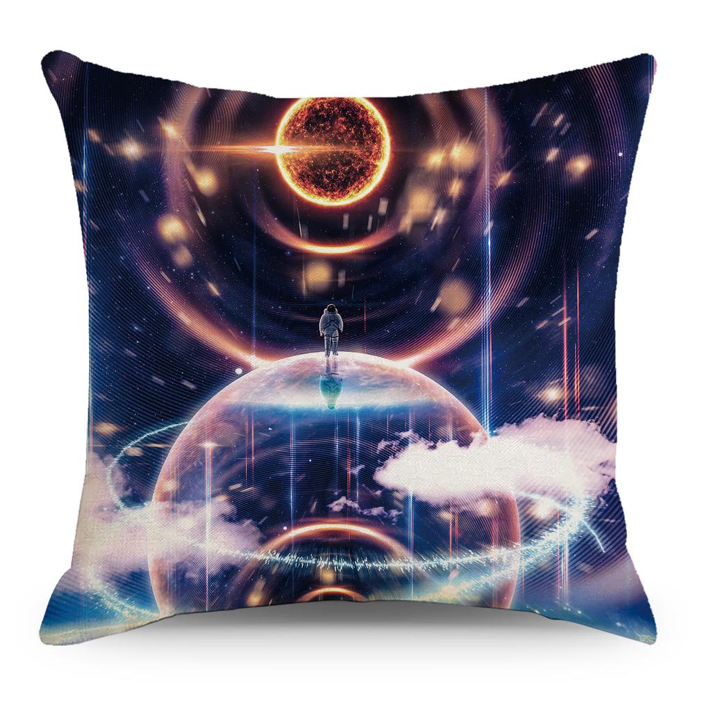 Wish Pillowcase Astronaut Planet Linen Pillow Cushion Cover