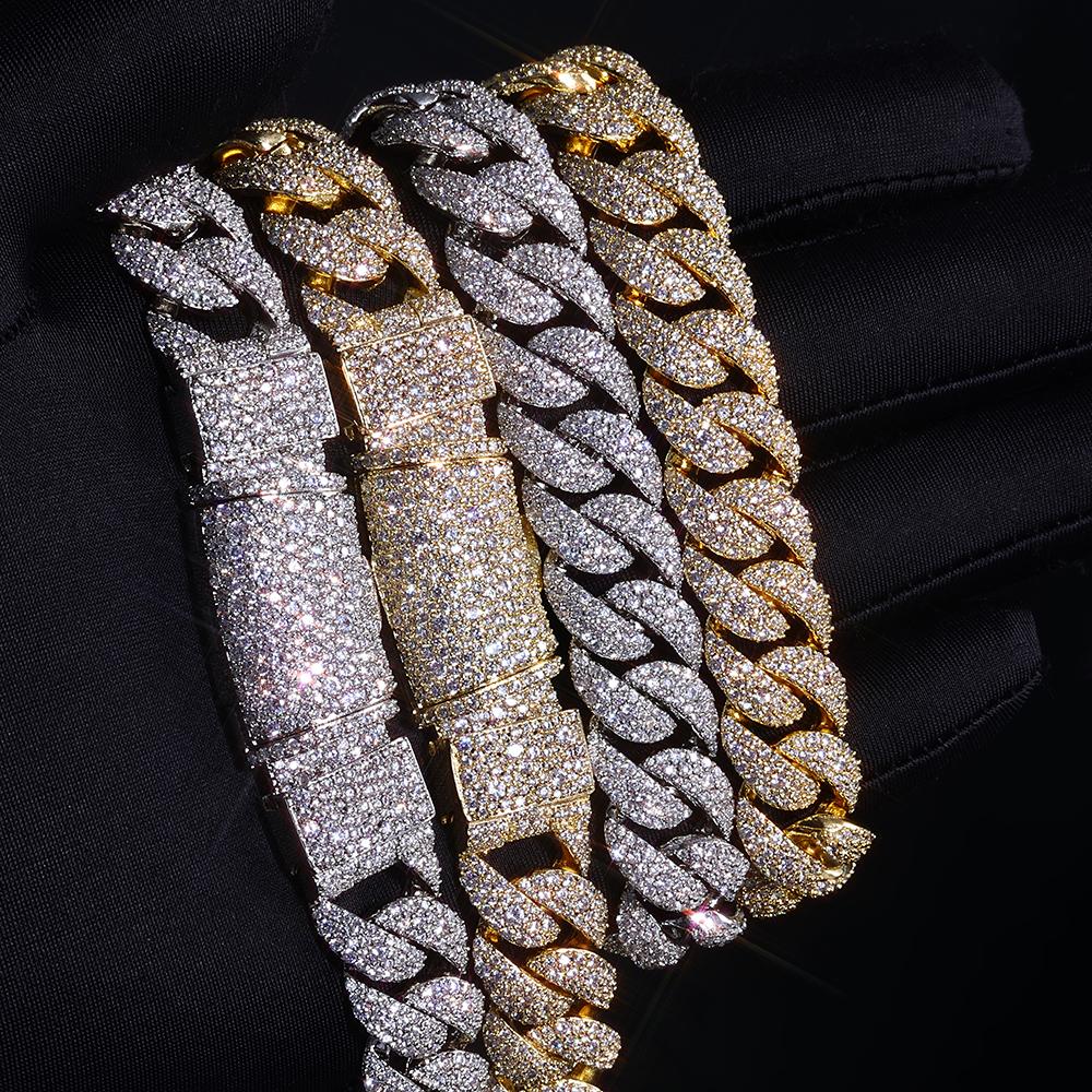 NUOYA Iced Out Diamond Cuban Chain Bracelet 14mm Width Silver and Gold Plated Heavy Cuban Link Chain Hip Hop Jewelry for Women