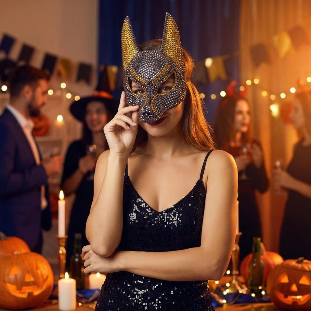 Dress Up Props Wolf Crystal Mask Luxury Design Halloween Mask Fashion Rhinestone Mask Halloween