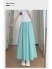 2025 Summer Women's Blue A-Line Pleated Midi Skort with High Waist and Wide-Leg Design