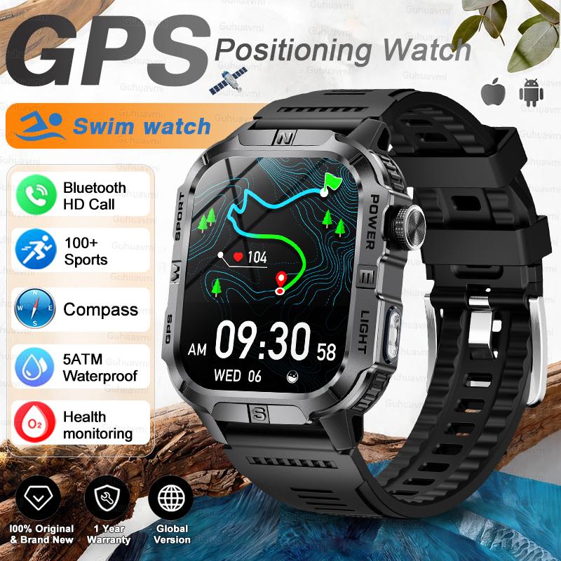 

New GPS Outdoor Military Men s Smart Watch 2.01 AMOLED Screen Compass Flashlight 5ATM Waterproof Bluetooth call Smartwatch For Men Women чёрный