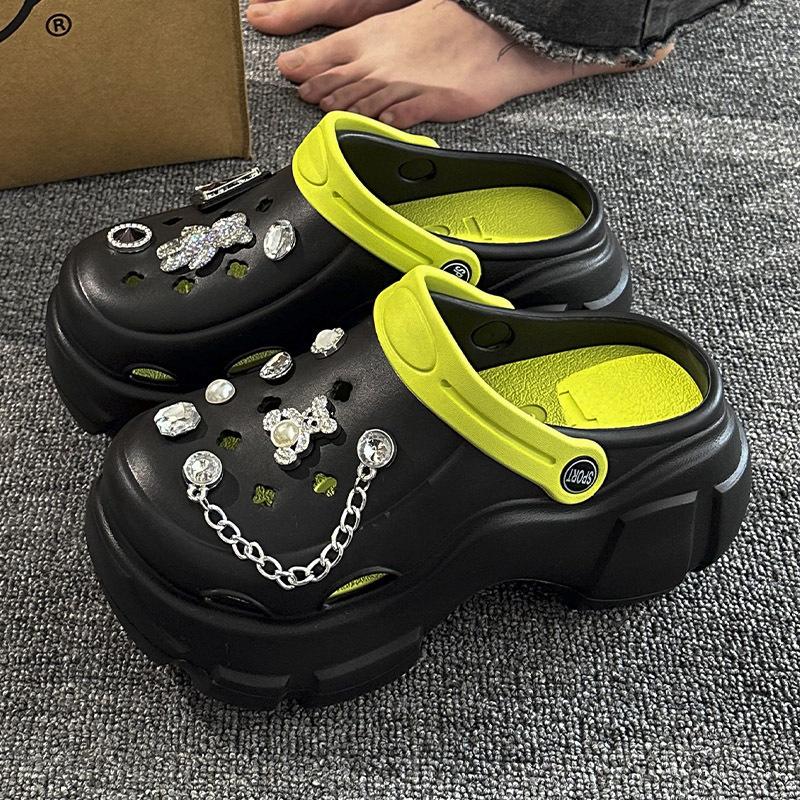 Rutschfeste Lochschuhe, Schuhe mit Absatz, Damenoberbekleidung, Sommer-DIY-Accessoires, dicksohliger Scheiße-treten-Taschenkopf, coole Strandschlappen