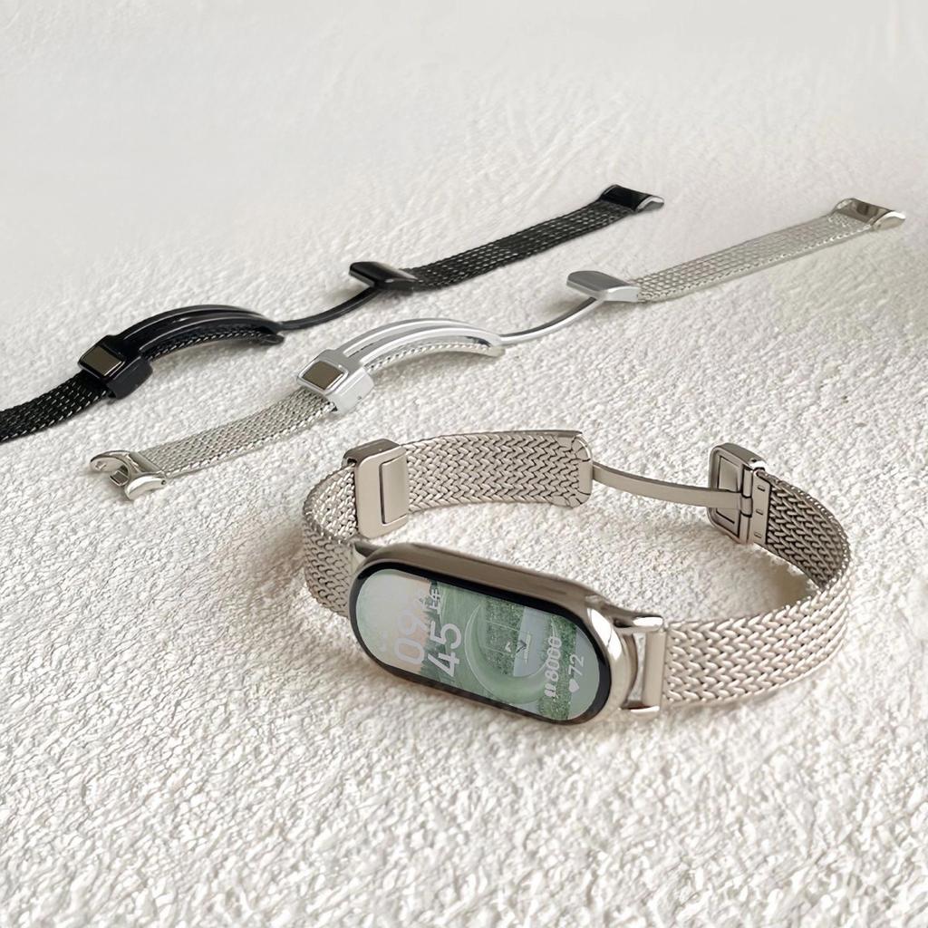 Magnetic Folding Buckle Metal Strap for Xiaomi Watch 10 9 8 Stainless Steel Slim Band for Miband 10 9 8 NFC Smartwatch Bracelet