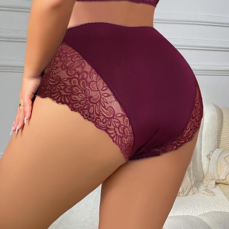 Plus Size Sexy Women Underwear Mid High Waist Floral Lace Ultra Thin Briefs 0Xl 1Xl 2Xl 3Xl 4Xl 5Xl