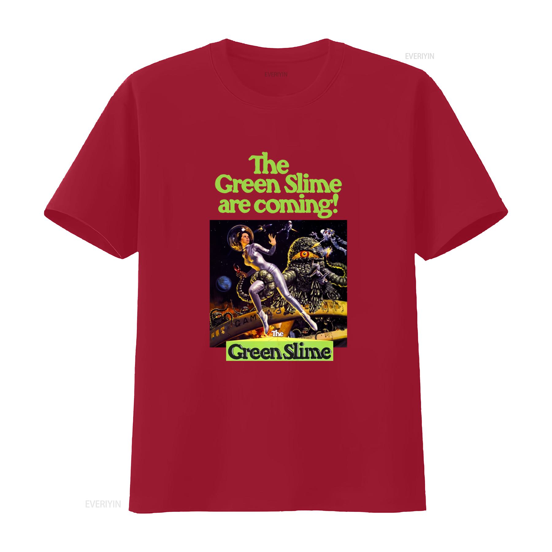 The Green Slime are coming Mens T Shirt Sci fi Halloween Gothic B Movie Horror Aliens Print vintage Washed streetwear S