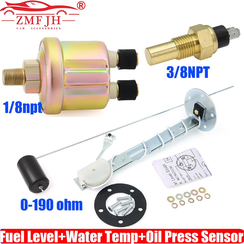 ZMFJH 3PCS Sensor Set 0-190 Ohm Fuel Level Sensor Oil Float Level Sensor 0-10Bar Oil Pressure Sensor Water Temperature Sensor