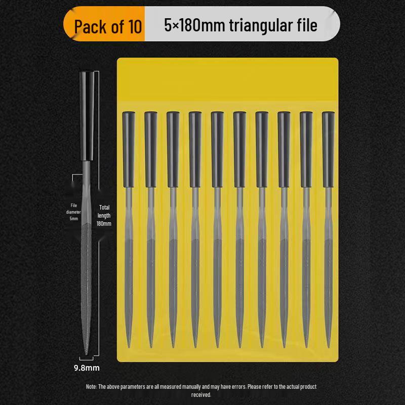 Mini Assorted Steel File Set: Triangular & Flat Files for Metal & Wood Grinding