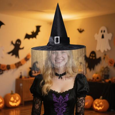 Yousheng Women Halloween Witch Hat Foldable Adult Black Satin Wizard Hat Halloween Party Costume for Cosplay Carnivals Masquerades