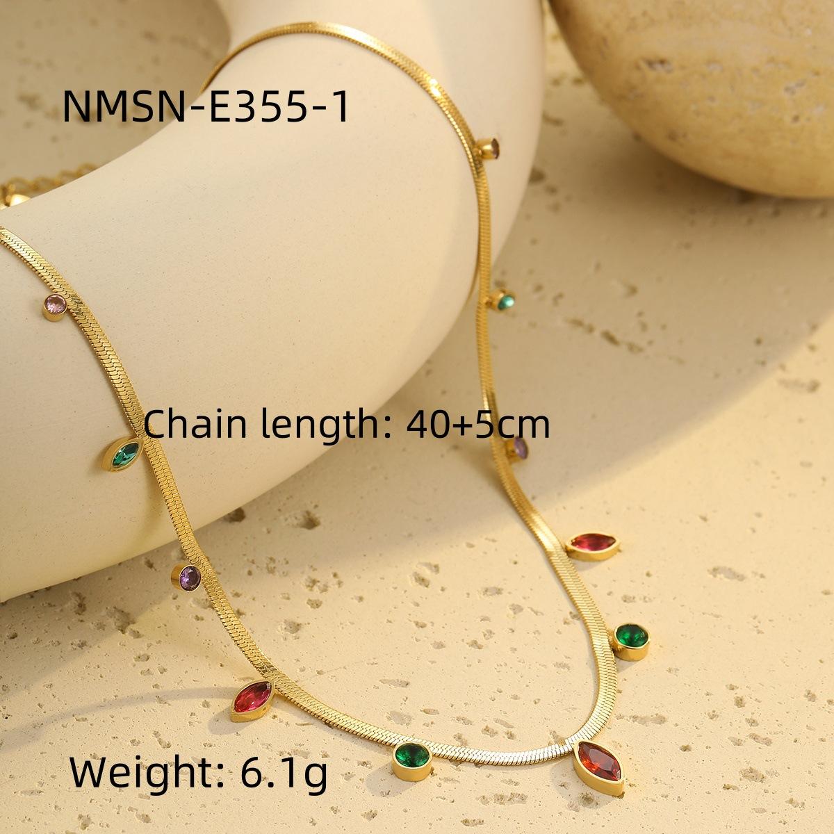 GEMCHIC Women s Stainless Steel Flat Snake Chain Necklace with Colorful Geometric Zircon Tassel Collarbone Chain