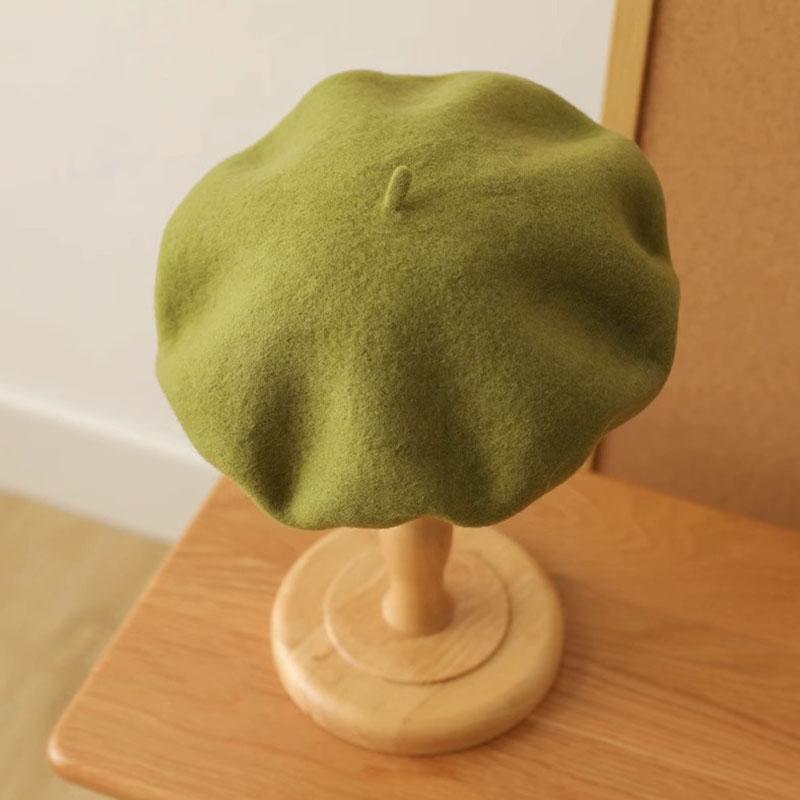 Beret Women's Fashion Retro Casual Wool Beret Artist Hat Wool Versatile Knitted Round Top Bud Hat Warm Hat