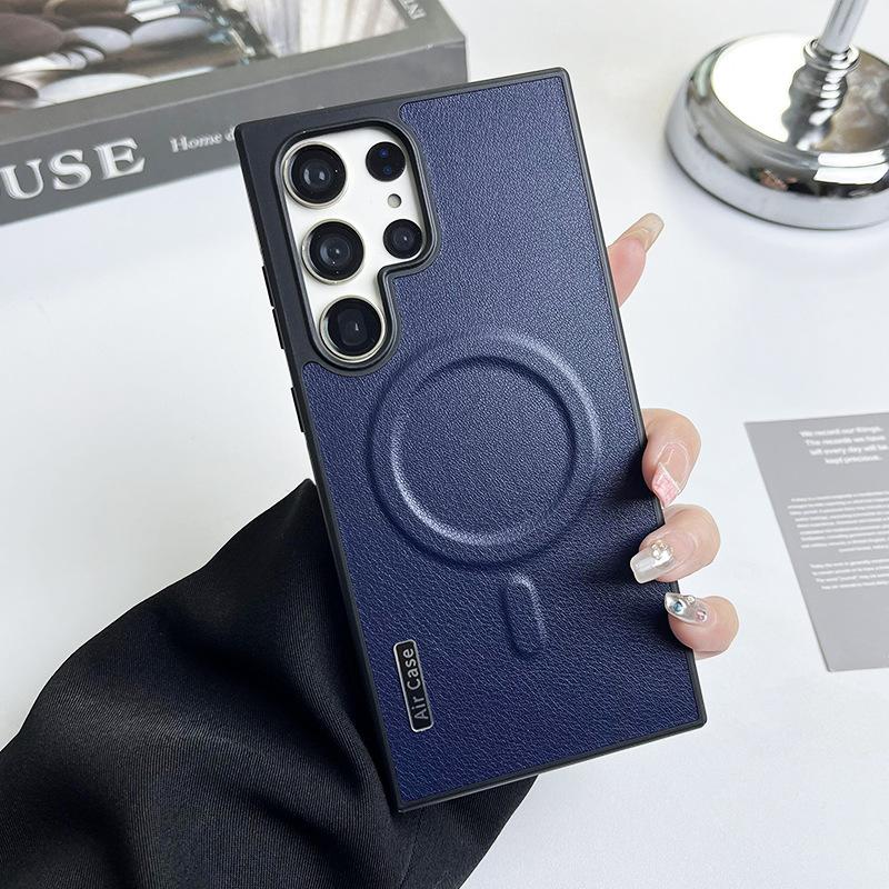 Contrast Pigment Leather TPU Suitable for Samsung S24 Ultra Mobile Phone Case MagSafe Magnetic Absorbing S22 Anti Fall Protection Case S23