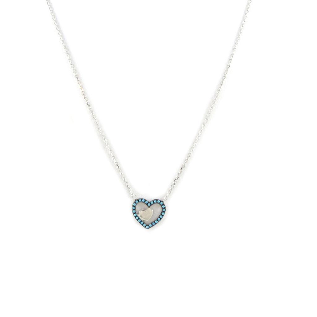 Les Trésors De Lily [N6967] - Silver Necklace 'Love' Turquoise Silver (rhodium Plated)