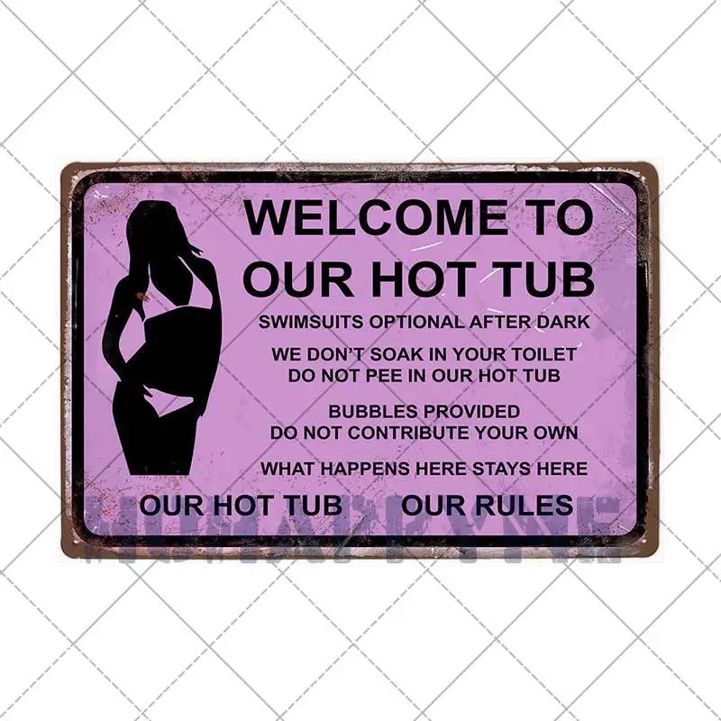 Funny Outdoor Hot Tub Metal Tin Sign Plates Vintage Poster Bathroom Plaques Wall Decorative Retro Home Decor 20*30cm