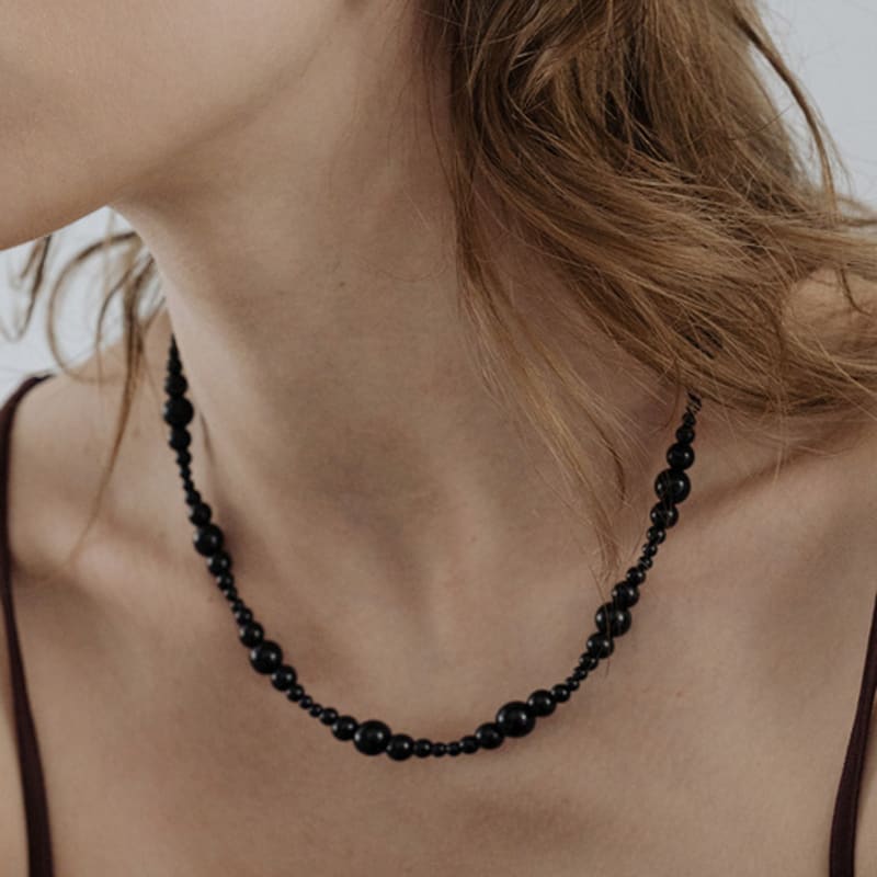 TOU [silver925] TB003 onyx mix black ball necklace