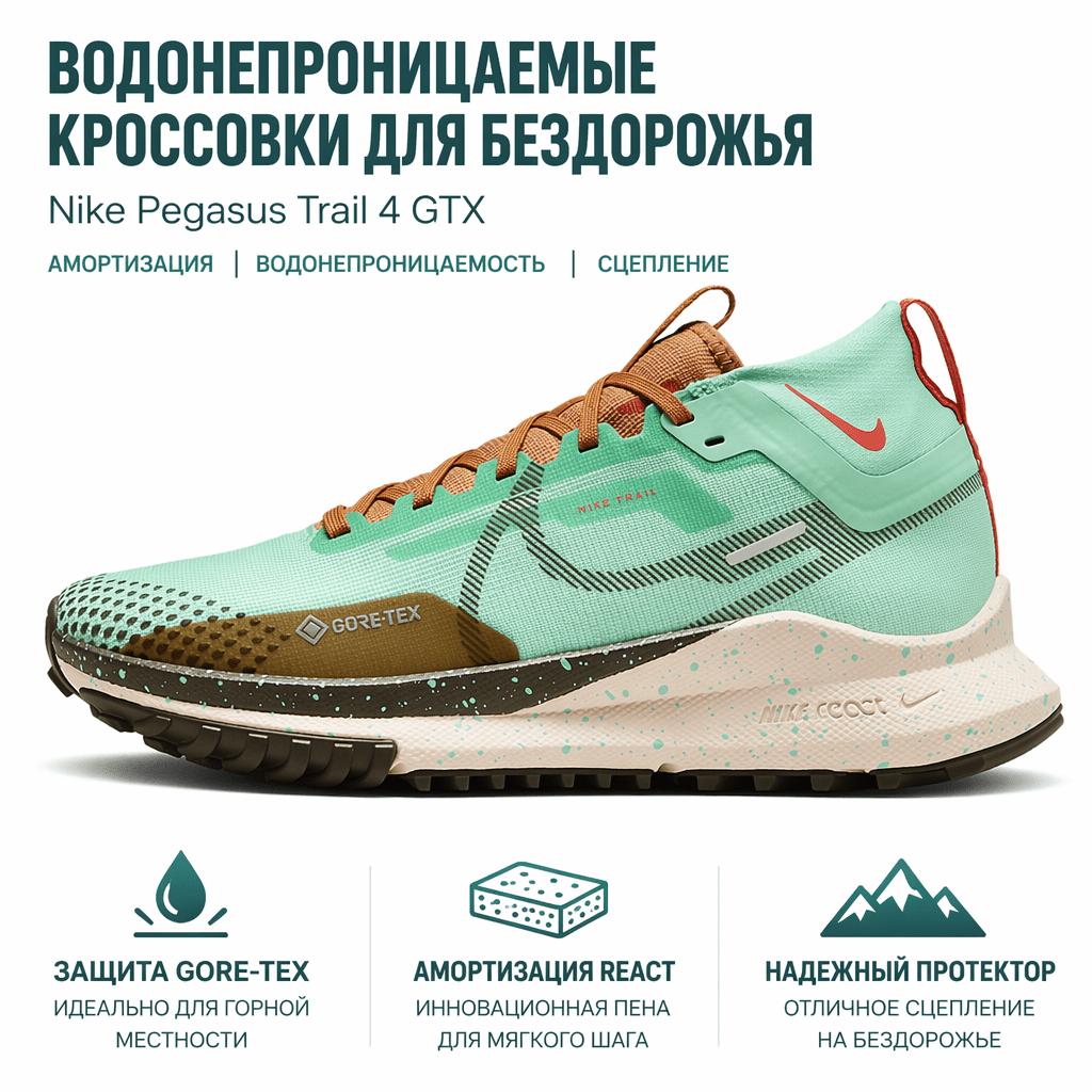 Nike נעלי סניקרס לנשים React Pegasus Trail 4 GORE-TEX Emerald Rise Sequoia טורקיז חום-ענברי זוהר-אש DJ7929-301
