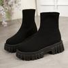 Fashion Fashion Black Slip On Platform Boots for Women Thick Sole Knitting Ankle Boots Woman Spring Autumn Comfort Non Slip Sock Booties