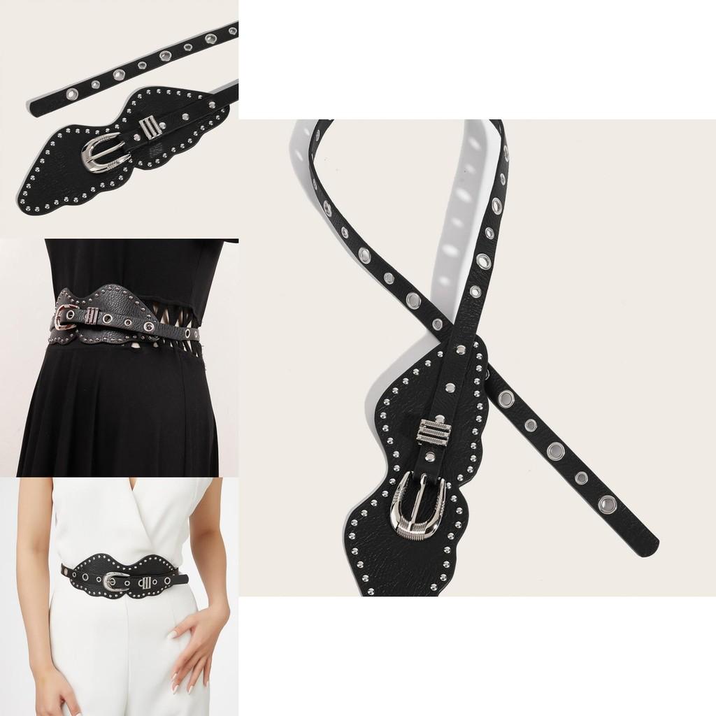 Leather Trendy Retro Belt With Metal Pin Closure Bold Elements Decorative