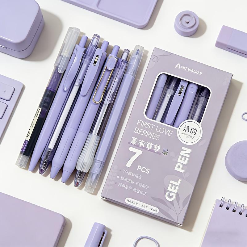 7pcs Set of High-Value Click Pens in Matching Color Schemes, Dopamine Student Quick-Drying Gel Pens, 0.5mm Exam Practice Pen Set фиолетовый