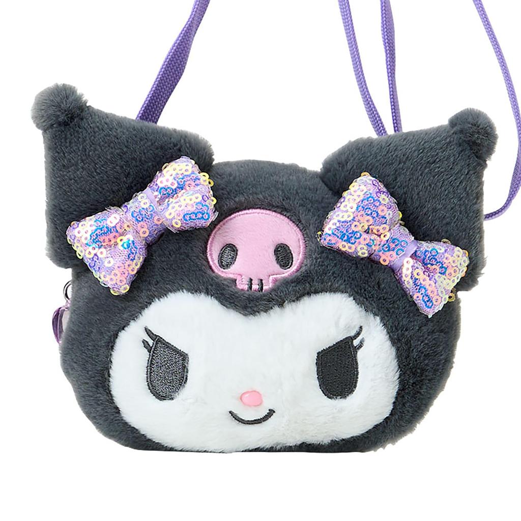 Sanrio Neck Coin Kuromi and PVC Ages 3 and 639702 Face-Shaped Case, Cotton, Polyester, Wallet, Up,