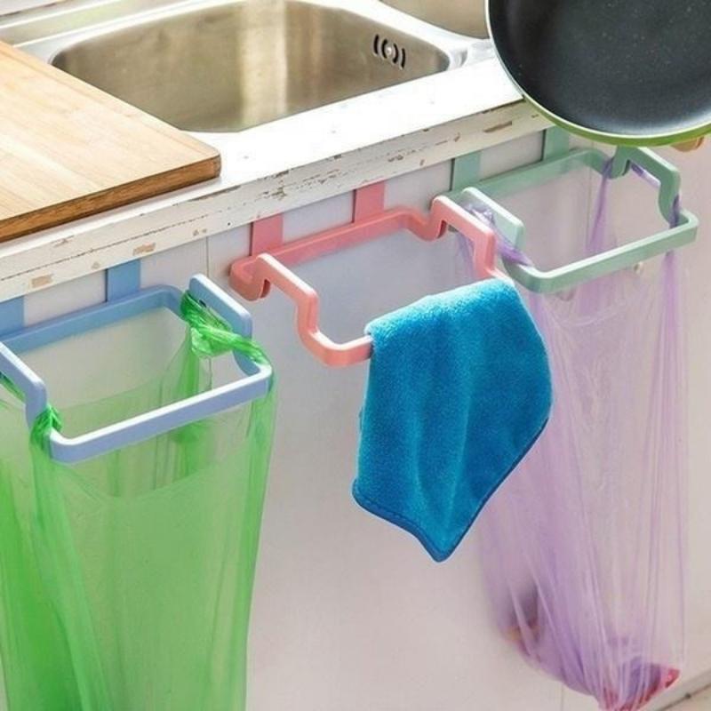 Plastic Trash Rack Storage with Dual Compartments for Easy Waste Separation, Hangs On Cupboard Door, Available In Multiple Colors